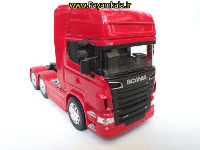 (بدون جعبه) ماکت تریلی اسکانیا (SCANIA V8 R730) بزرگ 1:32ساخت WELLY (رنگ قرمز)