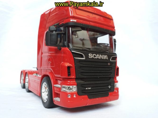 (بدون جعبه) ماکت تریلی اسکانیا (SCANIA V8 R730) بزرگ 1:32ساخت WELLY (رنگ قرمز)