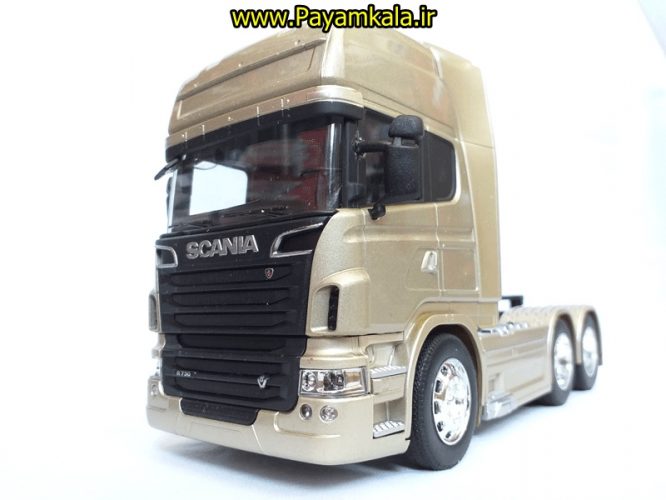 (بدون جعبه) ماکت تریلی اسکانیا (SCANIA V8 R730) بزرگ 1:32ساخت WELLY (رنگ بژ)