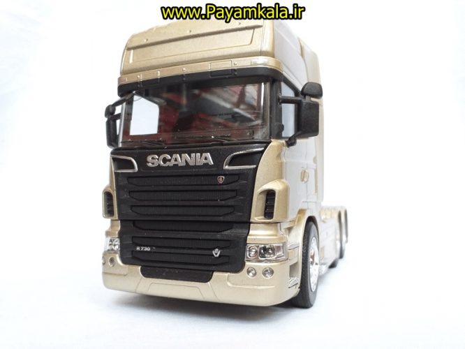 (بدون جعبه) ماکت تریلی اسکانیا (SCANIA V8 R730) بزرگ 1:32ساخت WELLY (رنگ بژ)