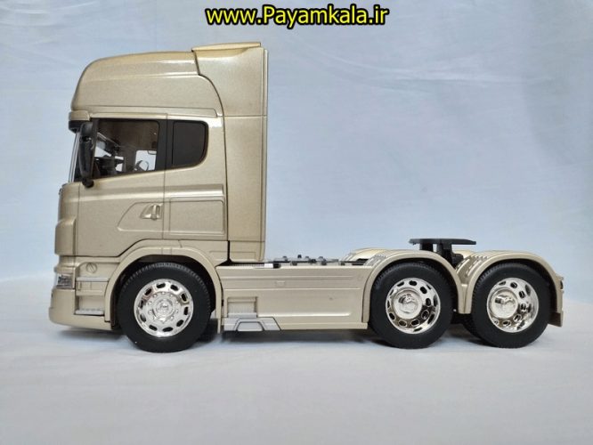 (بدون جعبه) ماکت تریلی اسکانیا (SCANIA V8 R730) بزرگ 1:32ساخت WELLY (رنگ بژ)