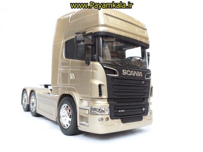 (بدون جعبه) ماکت تریلی اسکانیا (SCANIA V8 R730) بزرگ 1:32ساخت WELLY (رنگ بژ)