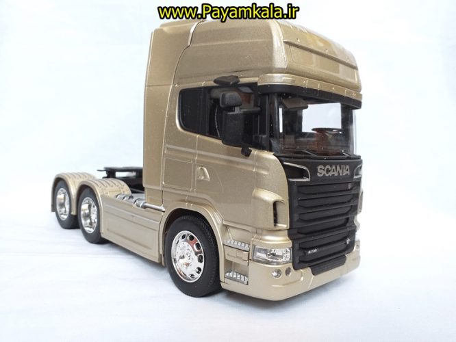 (بدون جعبه) ماکت تریلی اسکانیا (SCANIA V8 R730) بزرگ 1:32ساخت WELLY (رنگ بژ)