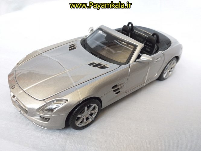 ماکت فلزی اسباب بازی مرسدس بنز SLS AMO Roadster بزرگ (1:24)( Mercedes -Benz SLS AMO ROadster ) ساخت مایستو رنگ نقره ای