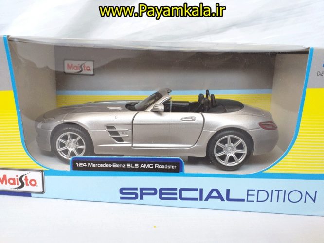 ماکت فلزی اسباب بازی مرسدس بنز SLS AMO Roadster بزرگ (1:24)( Mercedes -Benz SLS AMO ROadster ) ساخت مایستو رنگ نقره ای