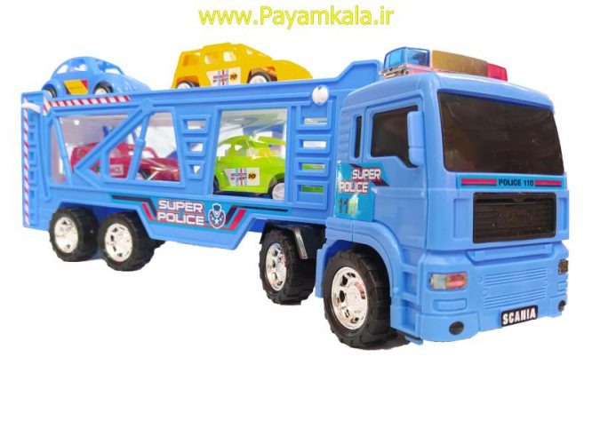 ماشین اسباب بازی کامیون حمل خودرو قدرتی آبی (DORJ TOY)