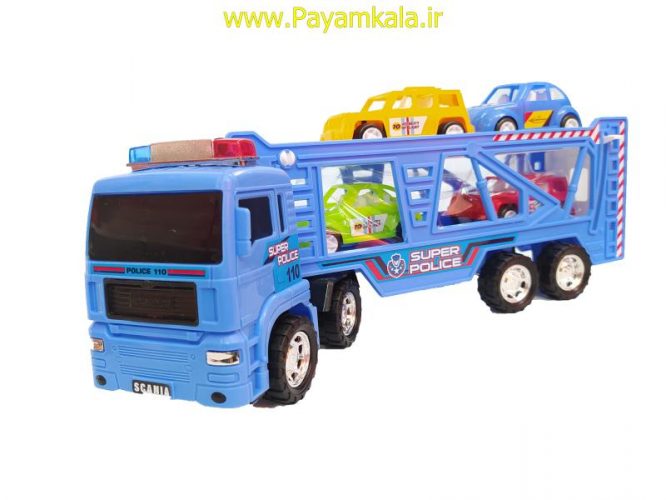 ماشین اسباب بازی کامیون حمل خودرو قدرتی آبی (DORJ TOY)