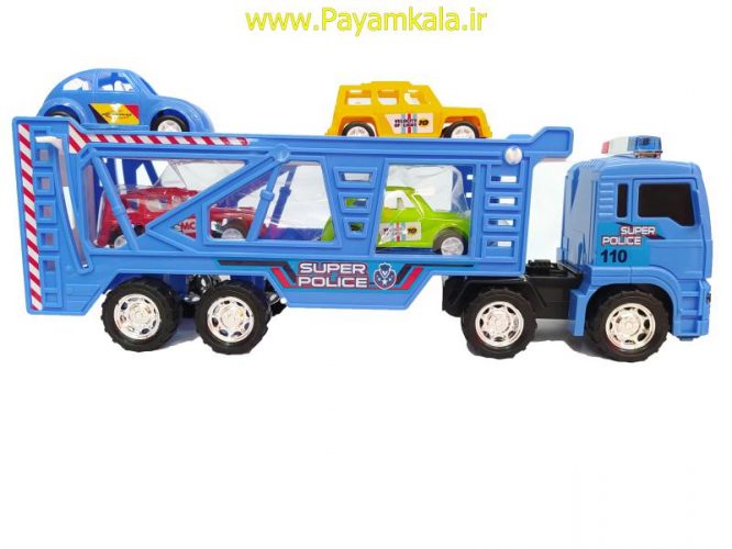 ماشین اسباب بازی کامیون حمل خودرو قدرتی آبی (DORJ TOY)