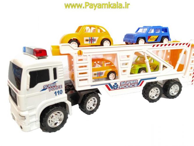 ماشین اسباب بازی کامیون حمل خودرو قدرتی سفید(DORJ TOY)