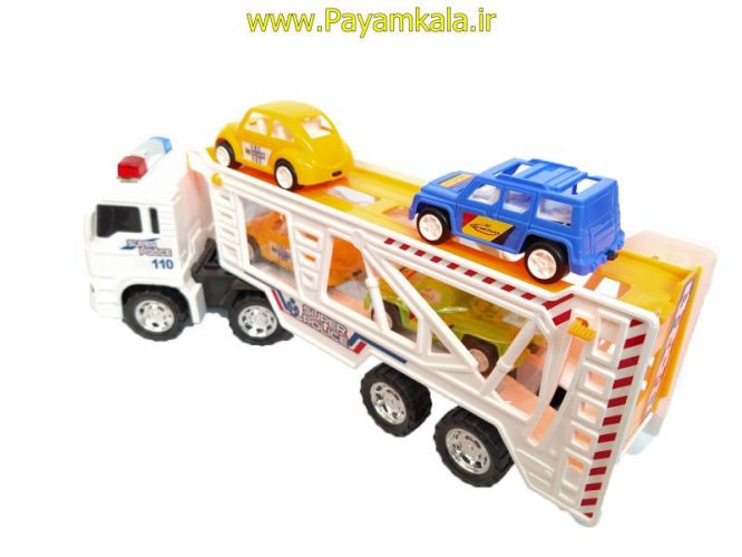 ماشین اسباب بازی کامیون حمل خودرو قدرتی سفید(DORJ TOY)