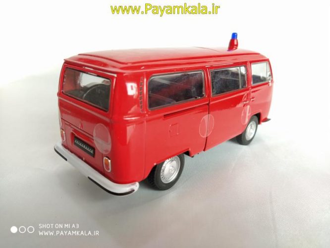 ماکت ماشین فلزی فولکس (1:24)(1972 VW BUS T2 BY WELLY) قرمز