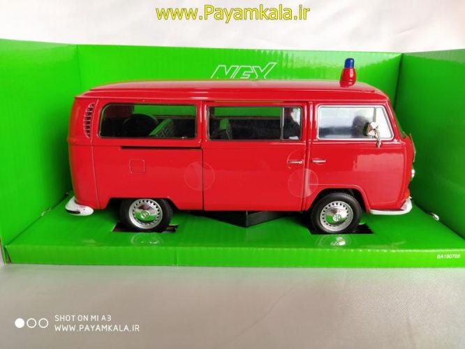 ماکت ماشین فلزی فولکس (1:24)(1972 VW BUS T2 BY WELLY) قرمز