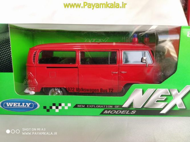 ماکت ماشین فلزی فولکس (1:24)(1972 VW BUS T2 BY WELLY) قرمز