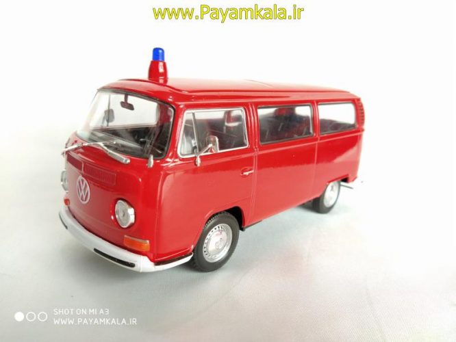 ماکت ماشین فلزی فولکس (1:24)(1972 VW BUS T2 BY WELLY) قرمز