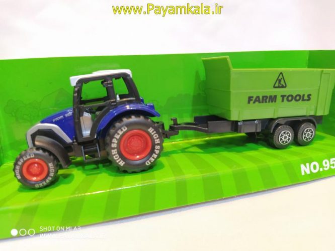 ماکت تراکتور فلزی +حمل ابزارآلات مزرعه(FARM TRUCK) آبی