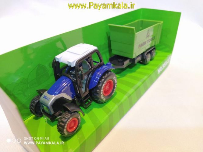 ماکت تراکتور فلزی +حمل ابزارآلات مزرعه(FARM TRUCK) آبی