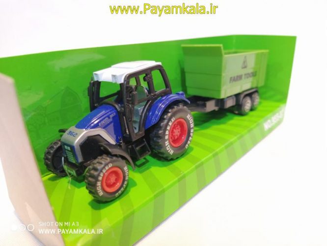 ماکت تراکتور فلزی +حمل ابزارآلات مزرعه(FARM TRUCK) آبی