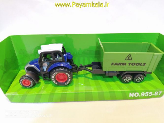 ماکت تراکتور فلزی +حمل ابزارآلات مزرعه(FARM TRUCK) آبی