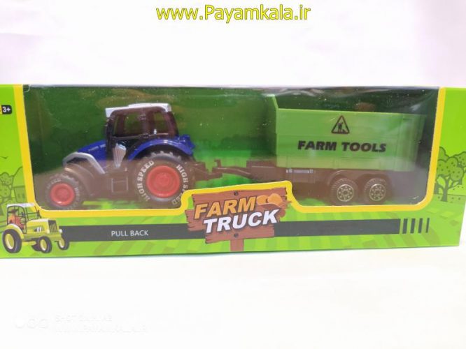 ماکت تراکتور فلزی +حمل ابزارآلات مزرعه(FARM TRUCK) آبی