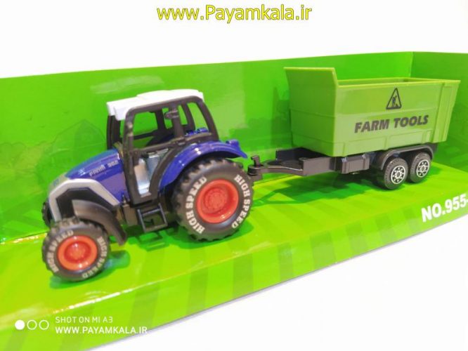 ماکت تراکتور فلزی +حمل ابزارآلات مزرعه(FARM TRUCK) آبی