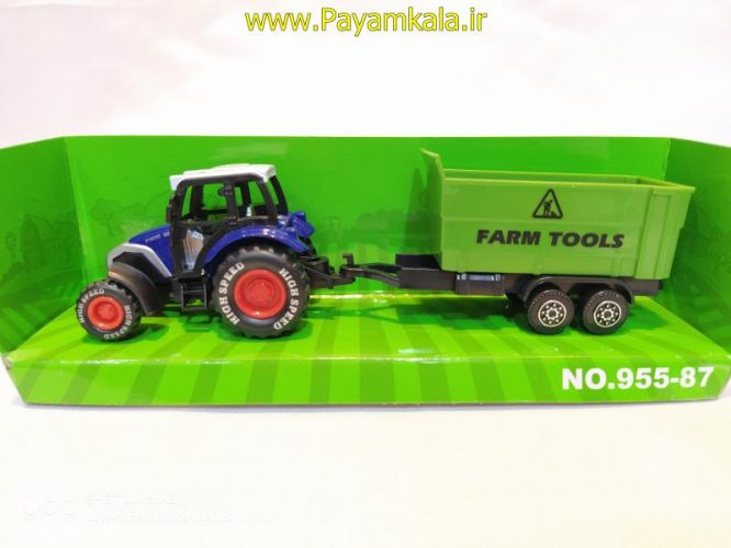 ماکت تراکتور فلزی +حمل ابزارآلات مزرعه(FARM TRUCK) آبی