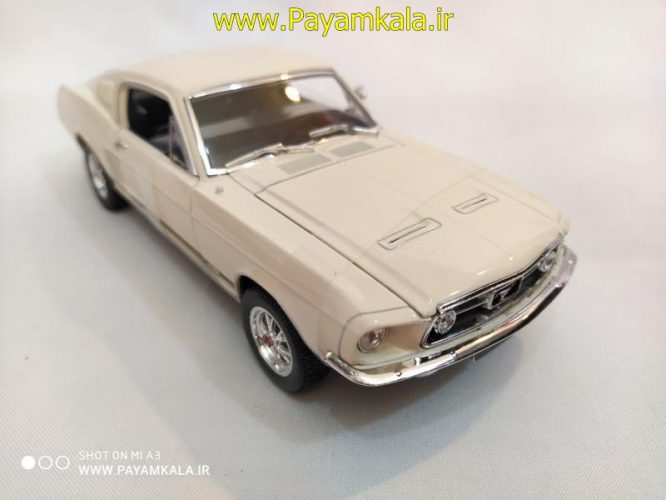 ماکت ماشین فلزی فورد موستانگ (1:24)(1967 FORD MUSTANG GT BY WELLY) کرم