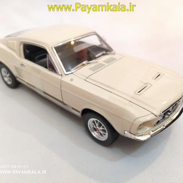 ماکت ماشین فلزی فورد موستانگ (1:24)(1967 FORD MUSTANG GT BY WELLY) کرم