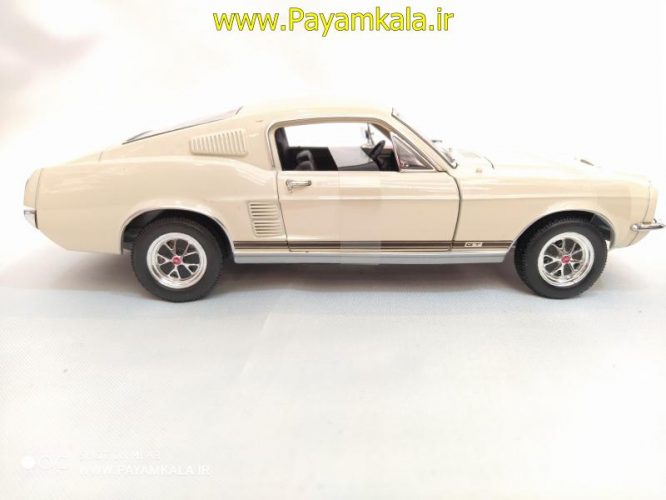 ماکت ماشین فلزی فورد موستانگ (1:24)(1967 FORD MUSTANG GT BY WELLY) کرم