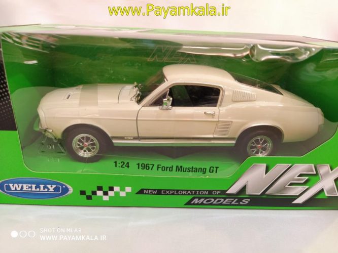 ماکت ماشین فلزی فورد موستانگ (1:24)(1967 FORD MUSTANG GT BY WELLY) کرم