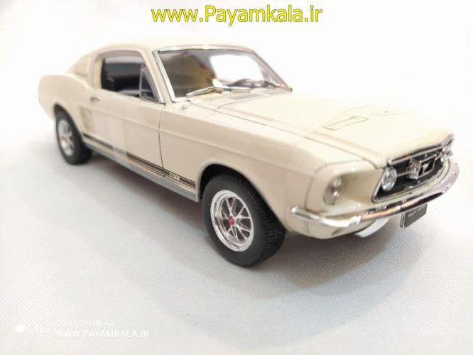 ماکت ماشین فلزی فورد موستانگ (1:24)(1967 FORD MUSTANG GT BY WELLY) کرم