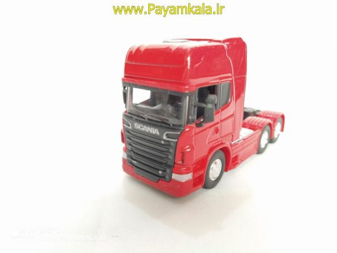 ماشین اسباب بازی تریلی اسکانیا(SCANIA V8 R730) ساخت WELLY قرمز(1:64)