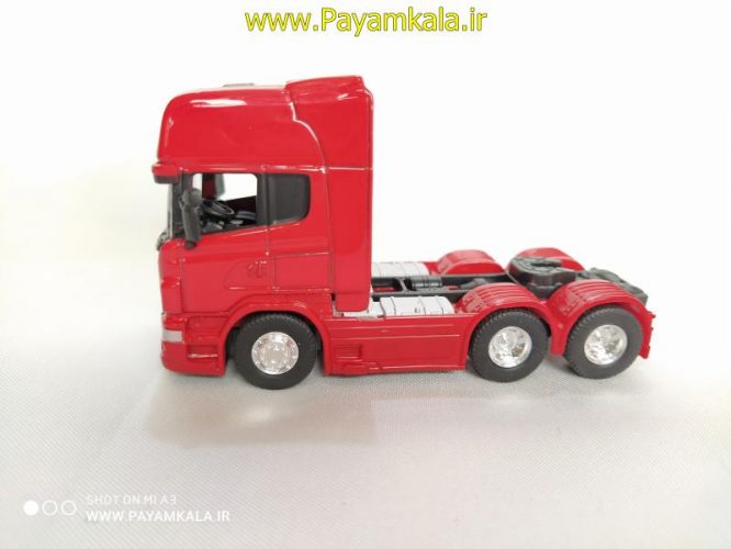 ماشین اسباب بازی تریلی اسکانیا(SCANIA V8 R730) ساخت WELLY قرمز(1:64)