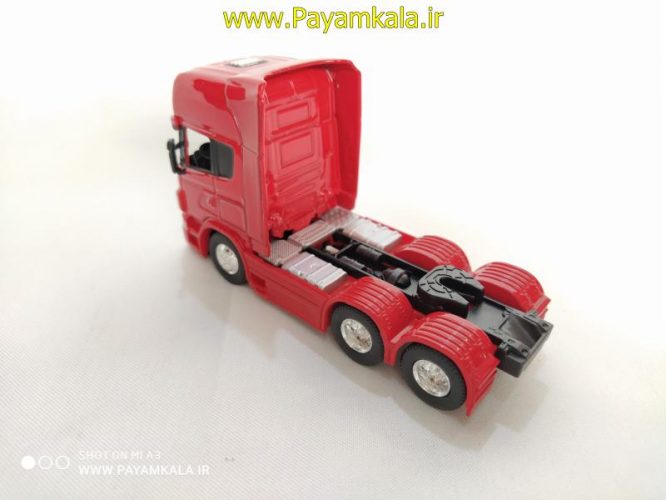 ماشین اسباب بازی تریلی اسکانیا(SCANIA V8 R730) ساخت WELLY قرمز(1:64)