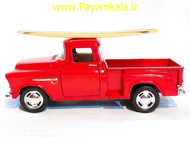 (+تخته شنا) ماشین اسباب بازی وانت شوی (1955 CHEVY STEPSIDE PICK-UP BY KINSMART) قرمز