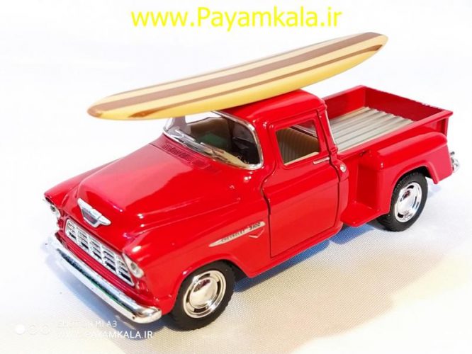 (+تخته شنا) ماشین اسباب بازی وانت شوی (1955 CHEVY STEPSIDE PICK-UP BY KINSMART) قرمز