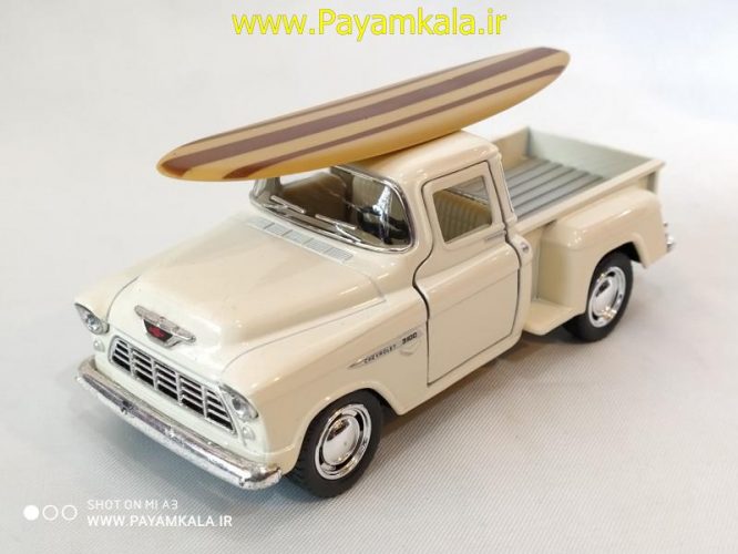 (+تخته شنا) ماشین اسباب بازی وانت شوی (1955 CHEVY STEPSIDE PICK-UP BY KINSMART) سفید