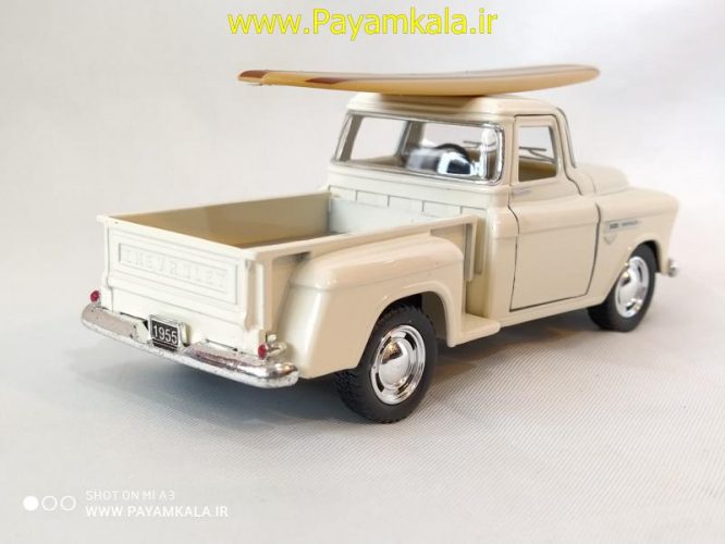 (+تخته شنا) ماشین اسباب بازی وانت شوی (1955 CHEVY STEPSIDE PICK-UP BY KINSMART) سفید