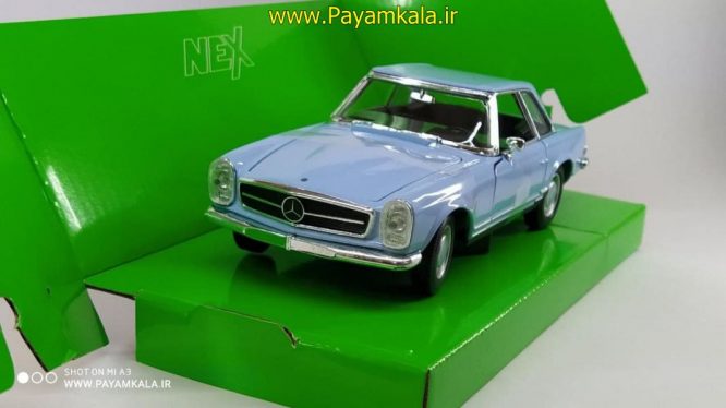 ماکت ماشین فلزی مرسدس بنز (1:24)(MERCEDES-BENZ 230SL 1963 BY WELLY) آبی روشن