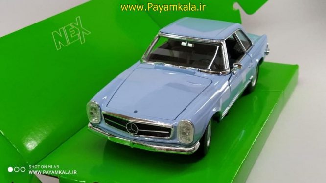 ماکت ماشین فلزی مرسدس بنز (1:24)(MERCEDES-BENZ 230SL 1963 BY WELLY) آبی روشن