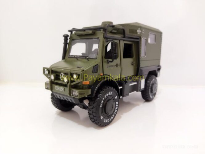 (جعبه دار) ماکت فلزی بنز یونیماگ (UNIMOG CHIMEI) (1:24) سبز