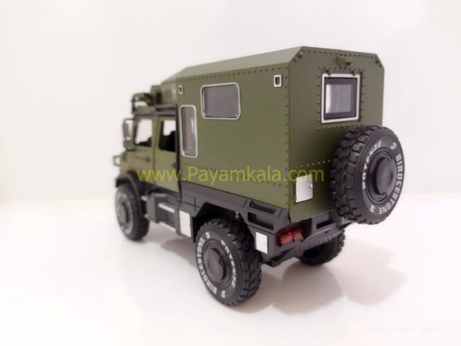 (جعبه دار) ماکت فلزی بنز یونیماگ (UNIMOG CHIMEI) (1:24) سبز