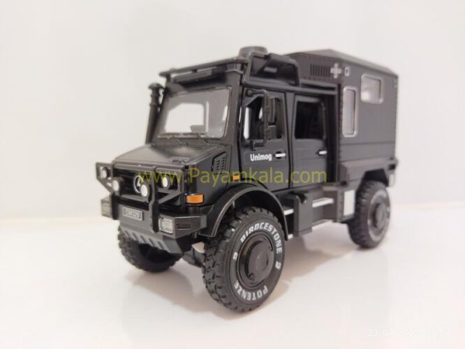 (جعبه دار) ماکت فلزی بنز یونیماگ (UNIMOG CHIMEI) (1:24) مشکی