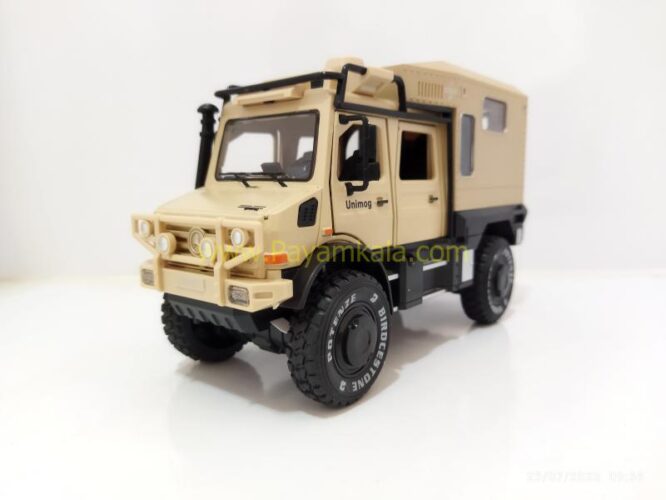 (جعبه دار) ماکت فلزی بنز یونیماگ (UNIMOG CHIMEI) (1:24) کرم