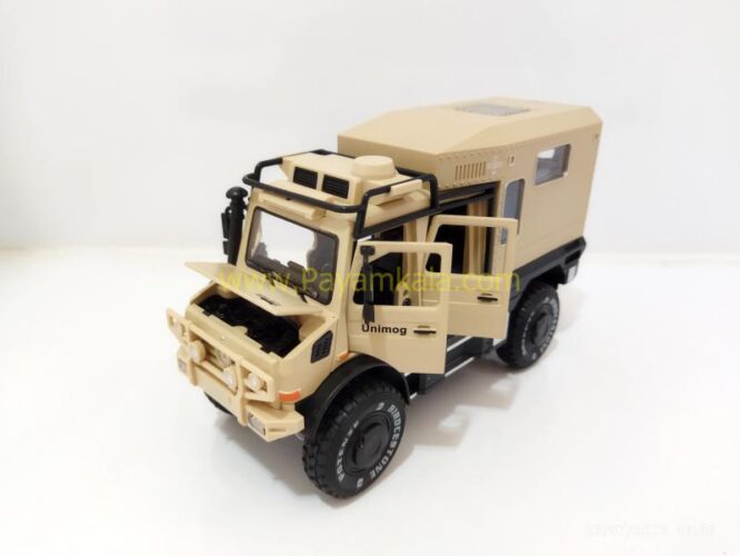 (جعبه دار) ماکت فلزی بنز یونیماگ (UNIMOG CHIMEI) (1:24) کرم