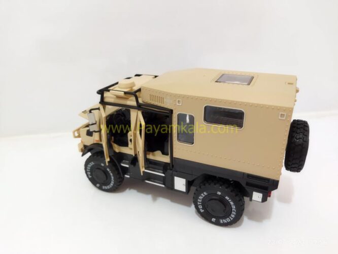 (جعبه دار) ماکت فلزی بنز یونیماگ (UNIMOG CHIMEI) (1:24) کرم