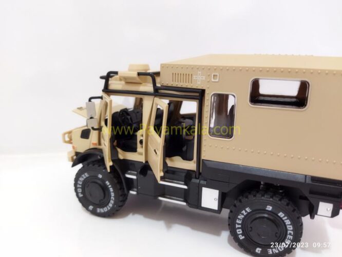 (جعبه دار) ماکت فلزی بنز یونیماگ (UNIMOG CHIMEI) (1:24) کرم