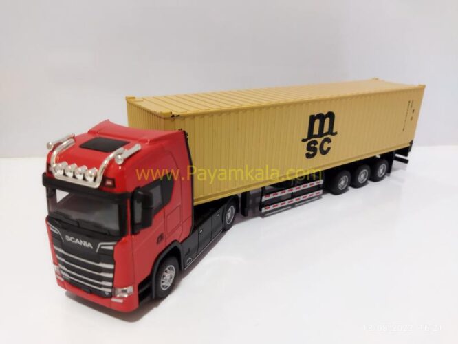 ماکت تریلی اسکانیا کانتینردار (SCANIA-JG2606) قرمز