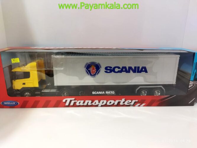 ماکت کانتینر اسکانیا (SCANIA R470) بزرگ 1:32 WELLY (رنگ زرد)