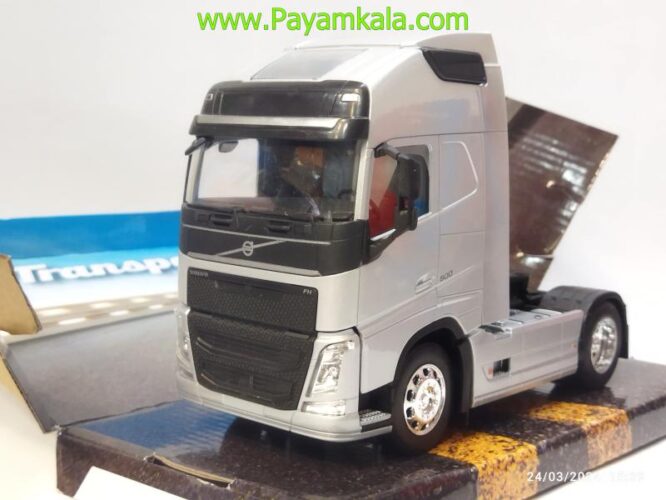 (تک محور) ماکت تریلی ولوو (VOLVO FH) بزرگ 1:32 (WELLY) نقره ای