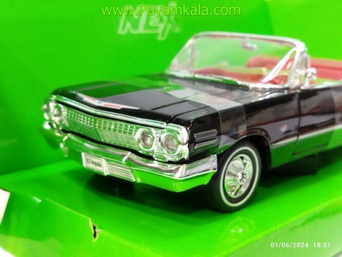 ماکت ماشین فلزی شورلت ایمپالا بزرگ (1:24)(1963 CHEVROLET IMPALA WELLY) مشکی